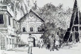 Sketch, old, town, cochin, madras, courier